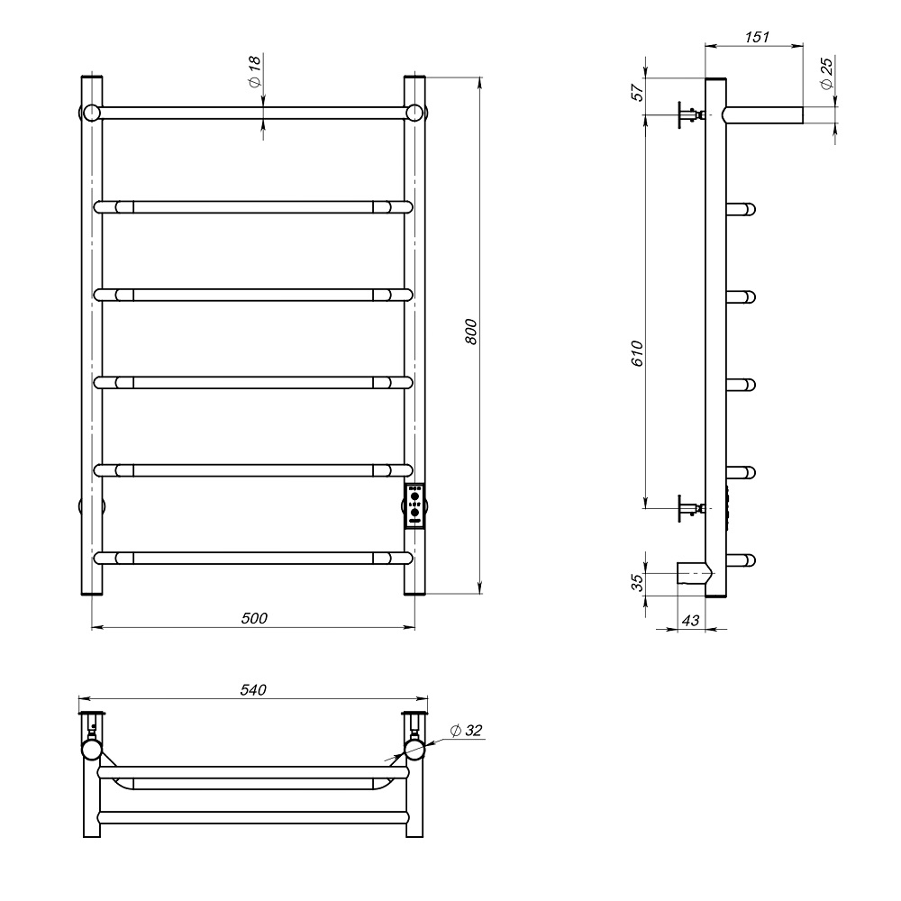 Полотенцесушитель Пэк сп 6 П 80х50